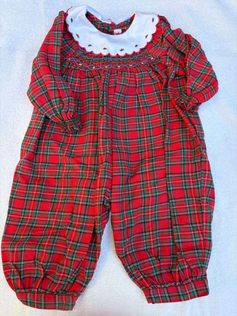 Classic Red Plaid Smocked One-Piece for Kids
